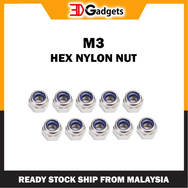 Stainless Steel M3 Hexagonal Nylon Lock Nut - 10 pcs