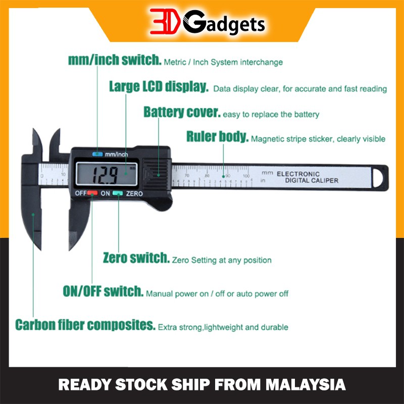 3D Gadgets Malaysia | Carbon Fiber Composite Digital Caliper