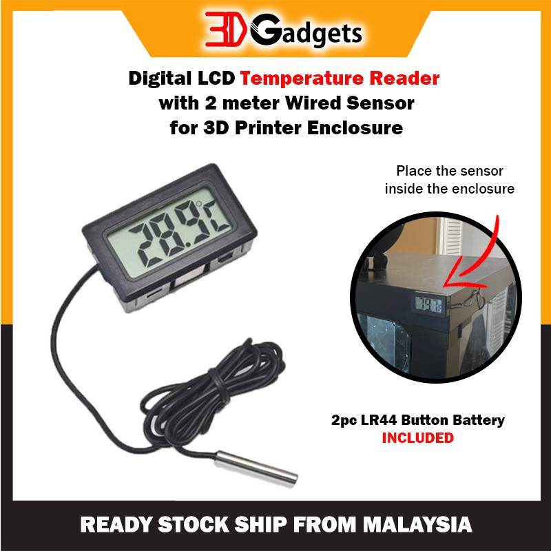 Digital LCD Temperature Reader with wired sensor for 3D Printer Enclosure