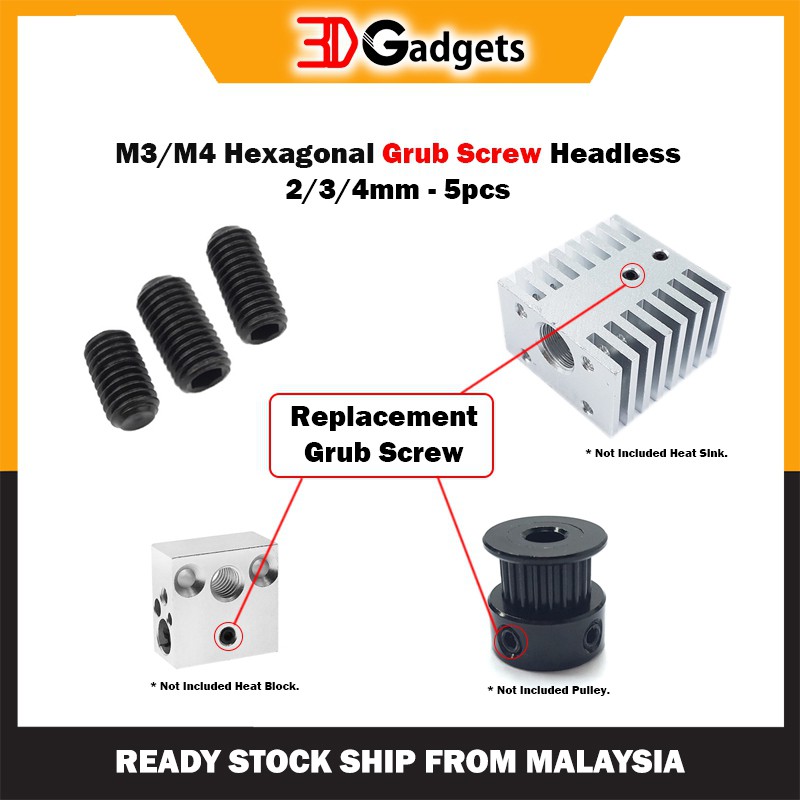 M3/ M4 Hexagonal Grub Screw Headless Length 2/ 3/ 4mm - 5 pcs
