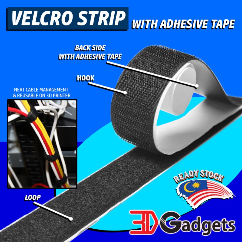 Velcro Strip Self Adhesive Tape 25mm Width 1 Meter Length Loop Hook