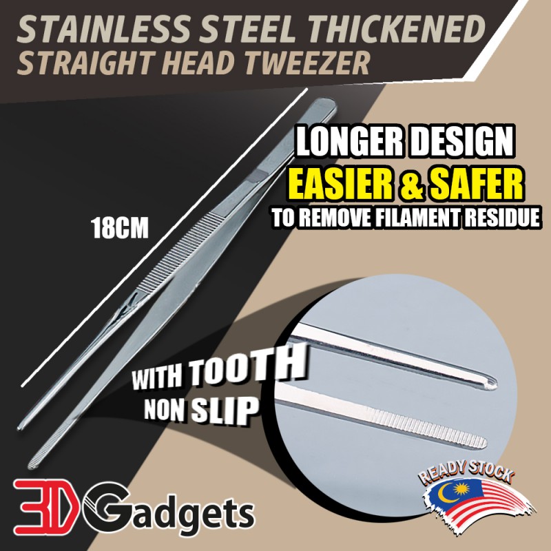 Stainless Steel Thickened and Longer Tweezer Straight Head With Tooth for 3D Printer