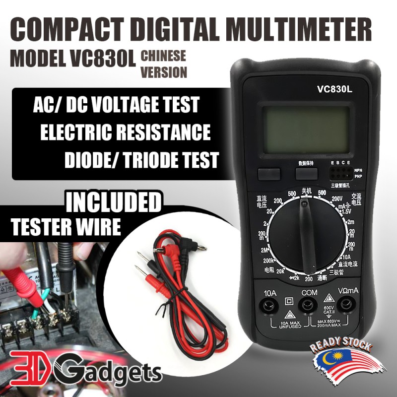 Compact Digital Multimeter VC830L for FDM 3D Printer Check Diagnose Voltage (Chinese Version)