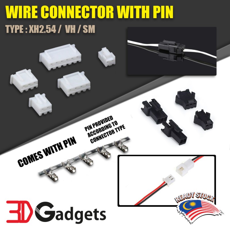 Wire Cable Connector With Pin Variant XH2.54 SM2.5 VH3.96 (1 connector with pins)
