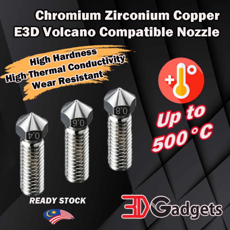 Chromium Zirconium Copper E3D V6 Volcano Compatible Nozzle 1.75mm for 3D Printer