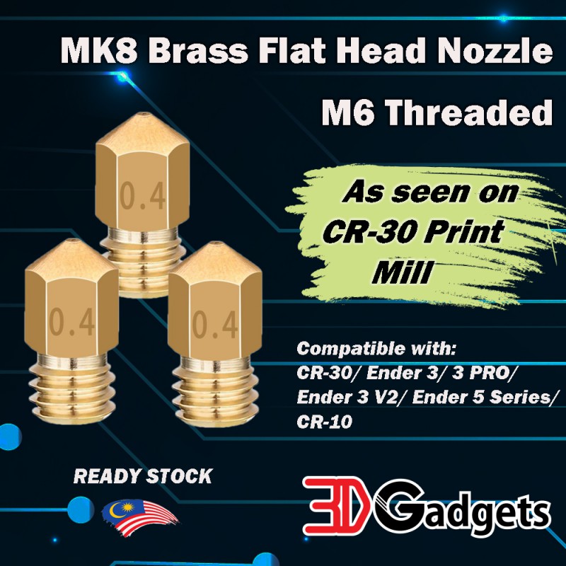 MK8 M6 Threaded Flat Head Nozzle for 3D Printer