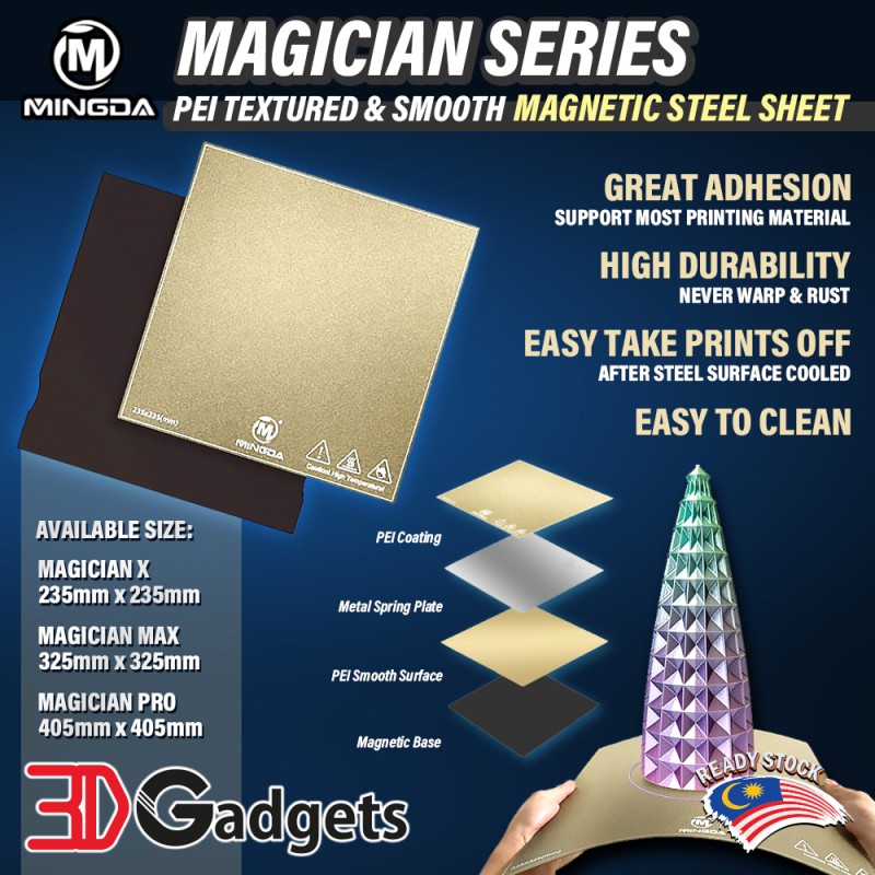 MINGDA Double-Sided Smooth & Textured Magnetic Steel Sheet Magnetic Build Surface for 3D Printer