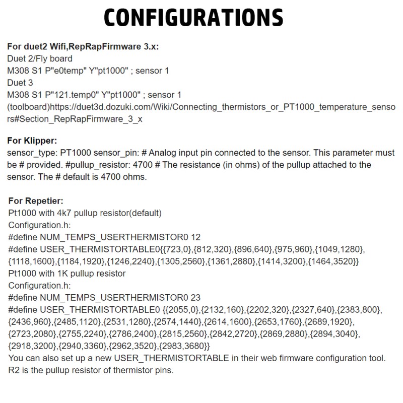 Mellow PT1000 HighTemperature Thermistor Voron/ Klipper/Marlin 3D Printer