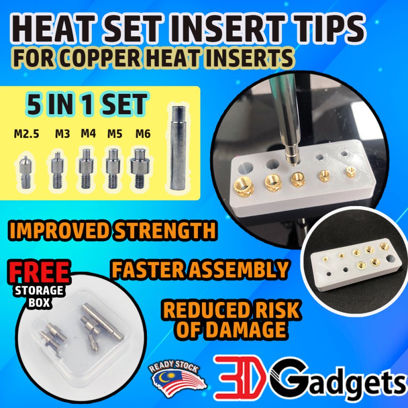 Threaded Heat Set Insert Tip  5-in-1 Set for Copper Heat Insert 3D Print