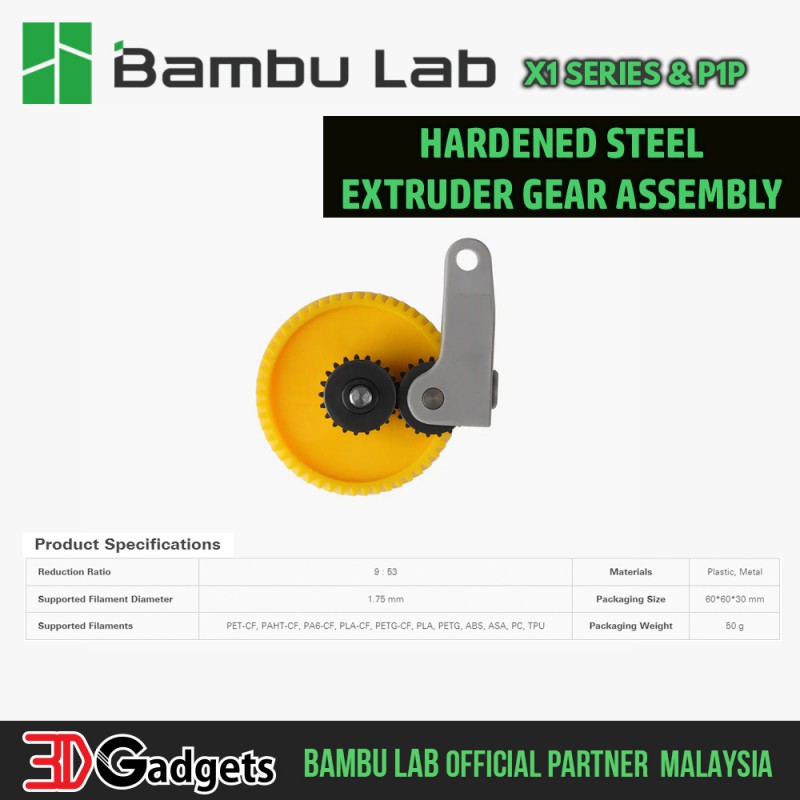 Bambu Lab X1 Series / P1P Hardened Steel Extruder Gear Assembly