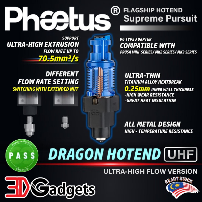 Phaetus Dragon Hotend UHF Ultra-High Flow Version for Prusa Mini / MK2 / MK3 Series