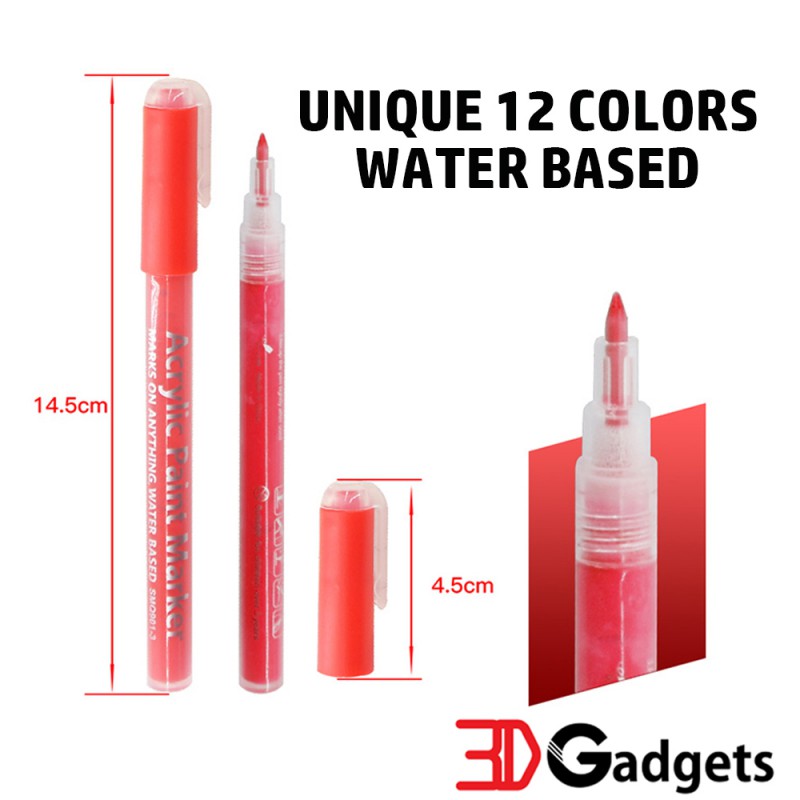 12 Colors Acrylic Paint Markers Set for 3D Prints Coloring