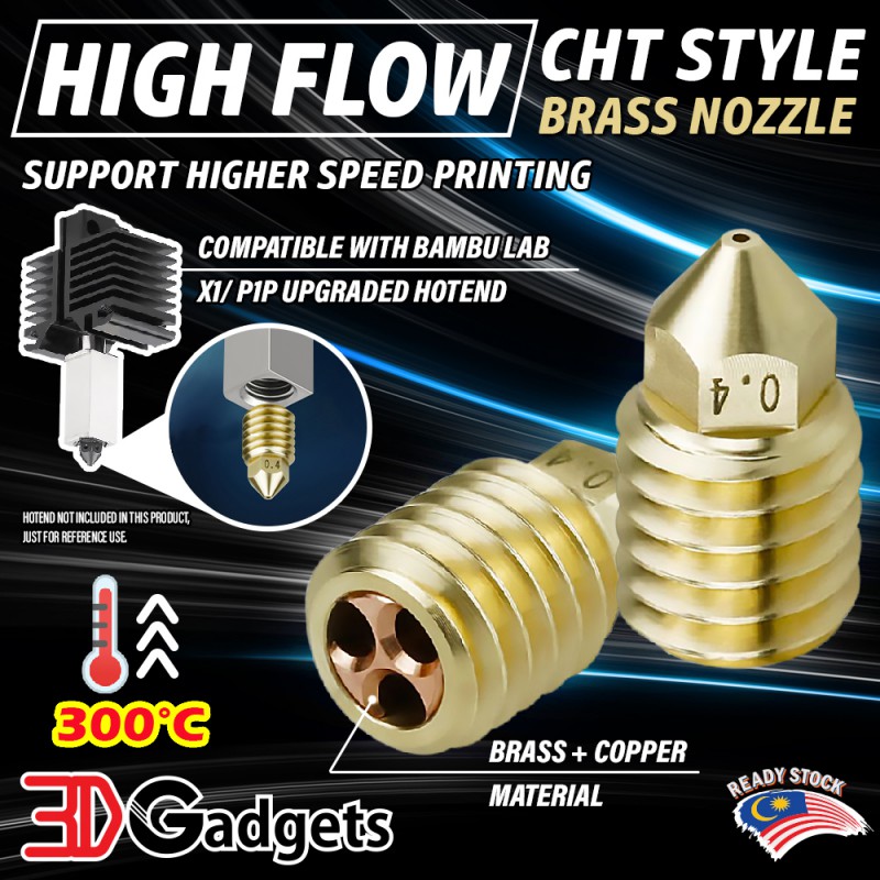 High Flow CHT Style Brass Nozzle 1.75mm for Bambu Lab X1 / P1P Upgrade