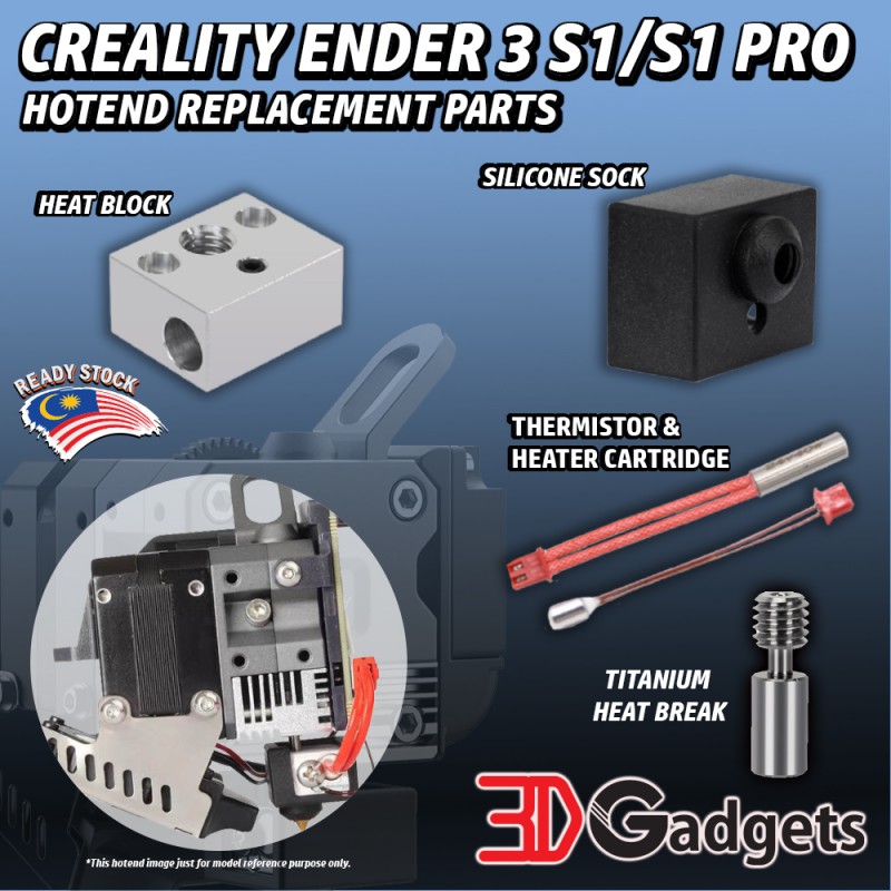 Replacement Part for Ender 3 S1 / S1 Pro- Thermistor with Heater Cartridge/ Heat Block/ Silicone Sock/ Titanium Heat Break