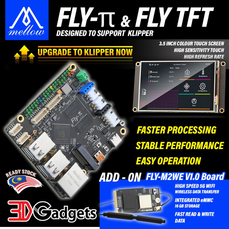 Mellow FLY-π Mainboard + 3.5 Inch TFT Touch Screen / FLY-M2WE 5G WIFI Speed [Klipper Compatibility]