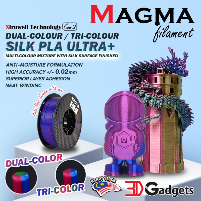 Magma PLA Silk Dual Tone/ Tri- Color 3D Printer Filament 1.75mm 1KG