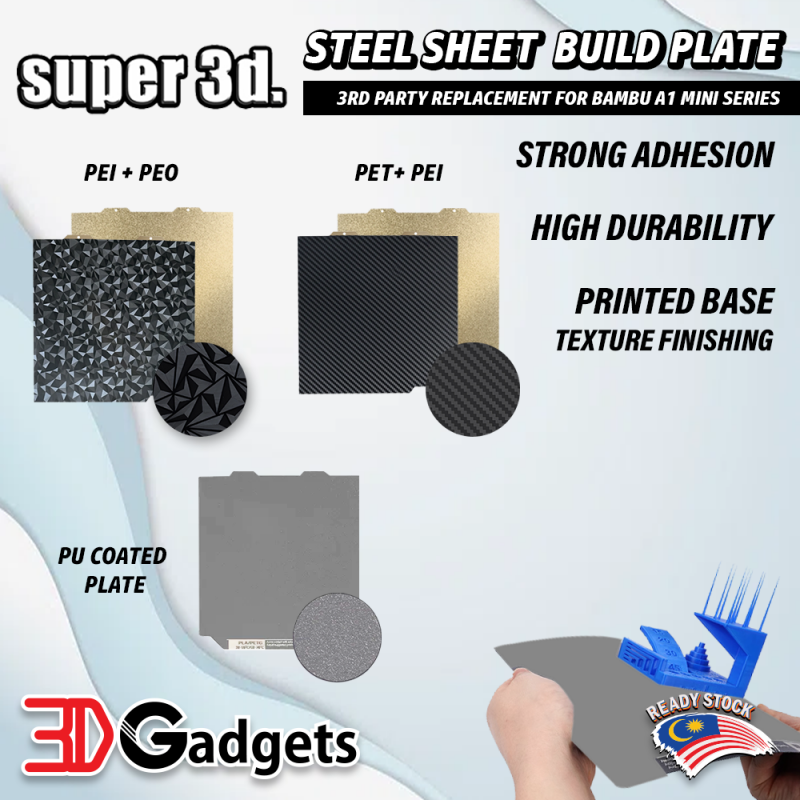 Super 3d. PU/PEI / PET / PEO Magnetic Steel Sheet Textured Build Surface compatible for Bambu A1 Mini Series