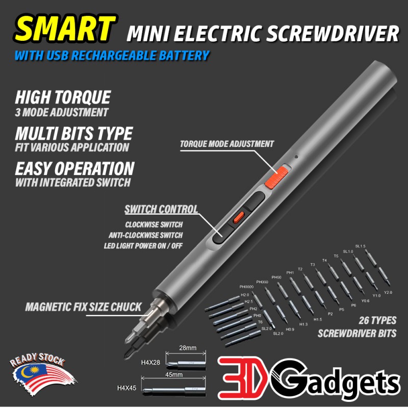 Smart Mini Electric Screwdriver High Torque with Various Bits Sizes