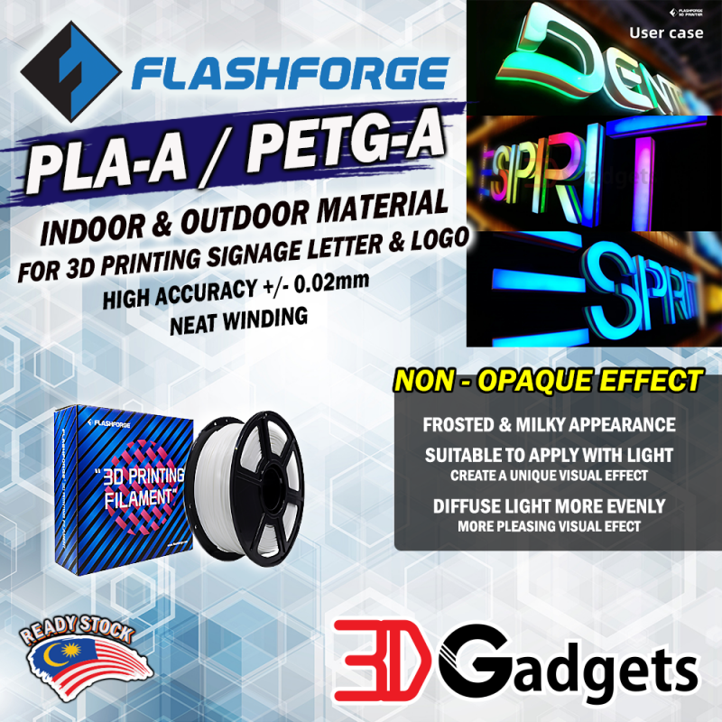 FlashForge PLA-A / PETG-A 1.75mm 1KG for Advertising Channel Letter (Light Pass- Through)