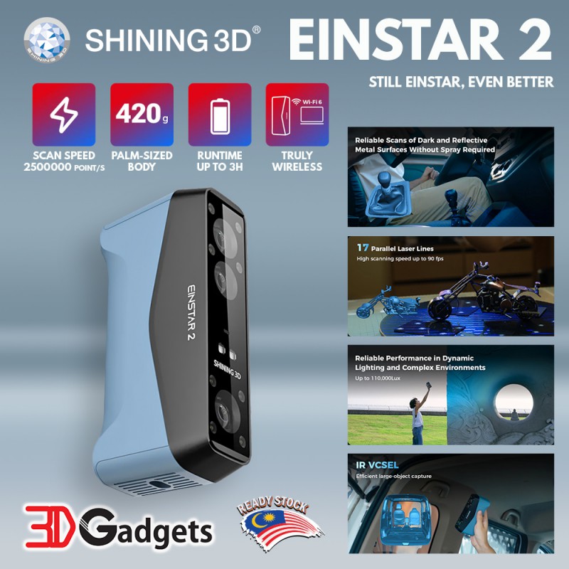 SHINING 3D EINSTAR 2 WIRELESS LASER + IR VCSEL COLOR HANDHELD 3D SCANNER
