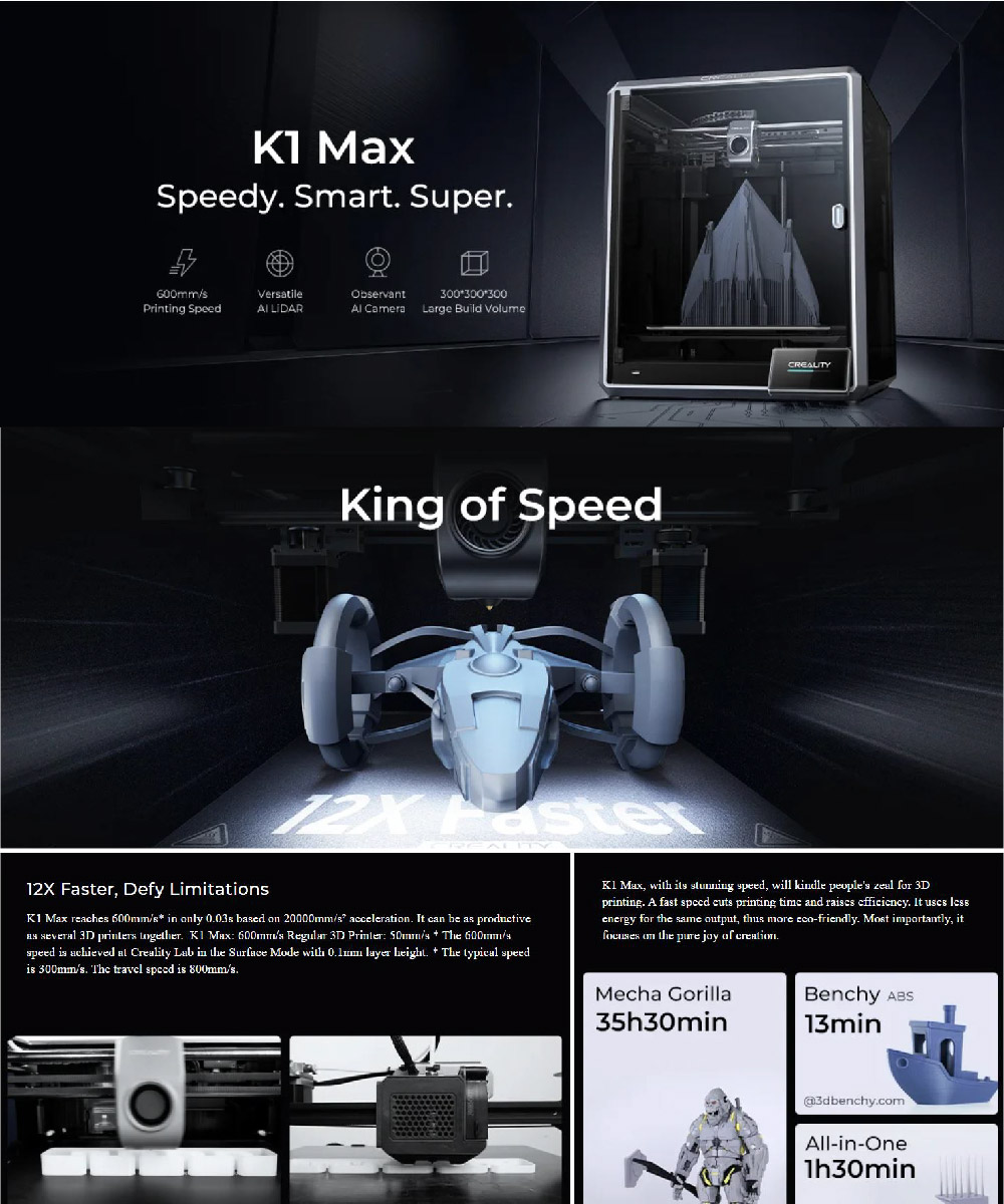 Creality K1 Speedy 3D Printer with 600mm/s High Speed Printing
